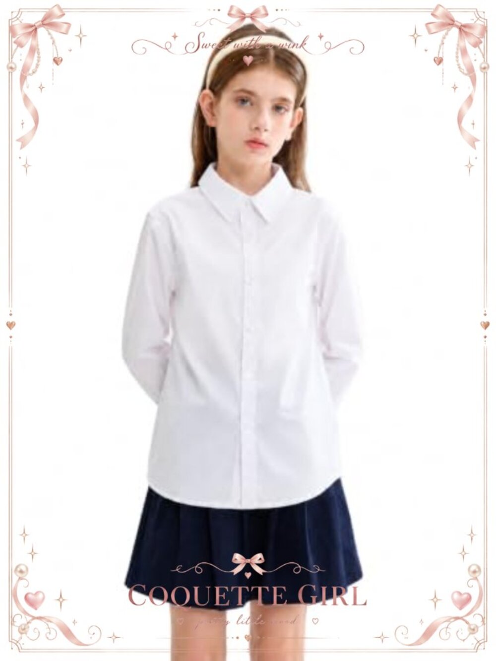 Girls Long Sleeve Button Down Blouse School Uniform Shirt